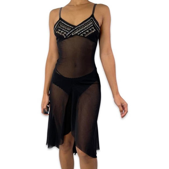 Vintage designer Pinko tulle dress Size S Metallic threads details Festival Sexy - Picture 2 of 4